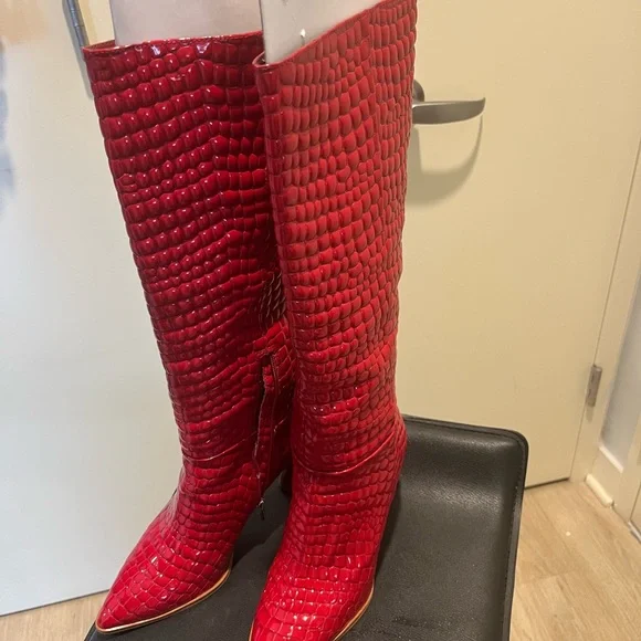 Vince Camuto Cherry Red boots 4” stacked heel - Picture 2 of 4